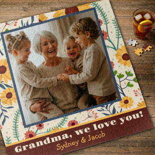 Grandma Photo Pretty Spring Daisy Flowers Custom Jigsaw Puzzle