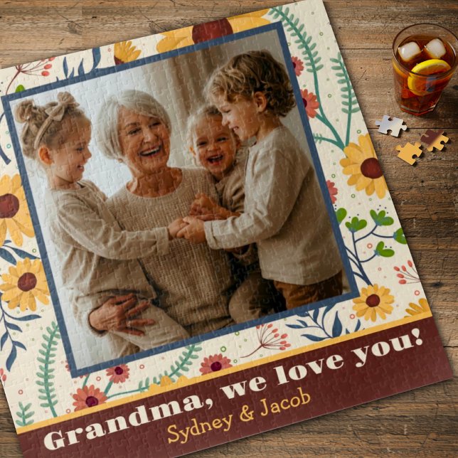 Grandma Photo Pretty Spring Daisy Flowers Custom Jigsaw Puzzle (Creator Uploaded)