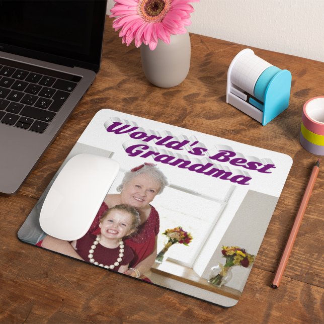 Grandma Photo purple typography  Mouse Pad (Creator Uploaded)