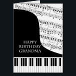 Grandma Piano and Music Birthday<br><div class="desc">A birthday card for a grandma who is into piano music. A grand piano with the keys along the bottom of the card. A sheet of music fills the background. A great card for someone who loves music. This is NOT a musical card,  it does NOT play music:</div>