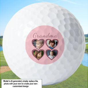 Grandma Pink Hearts 4 Grandchildren Photo Collage Golf Balls