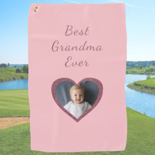 Grandma Pink Hearts Grandchildren Custom Photo  Golf Towel