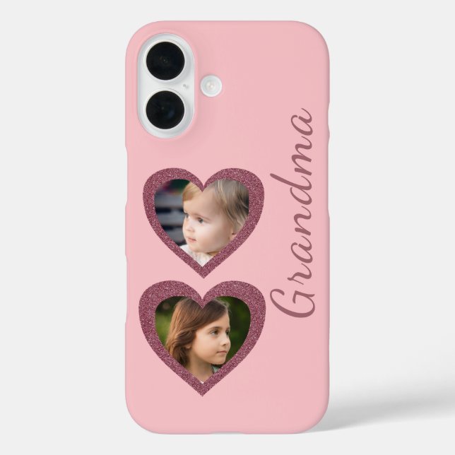 Grandma Pink Hearts Grandchildren Photo Collage Case-Mate iPhone Case (Back)