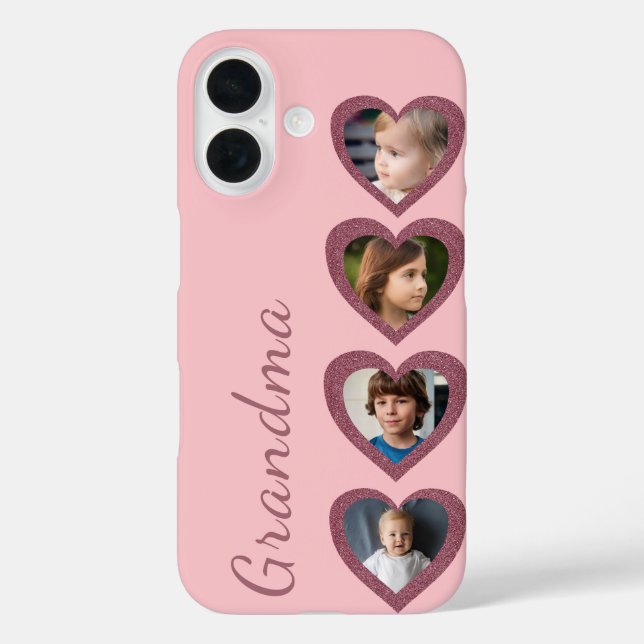 Grandma Pink Hearts Grandchildren Photo Collage Case-Mate iPhone Case (Back)