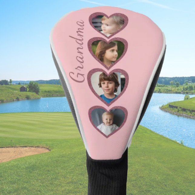 Grandma Pink Hearts Grandchildren Photo Collage  Golf Head Cover (Creator Uploaded)