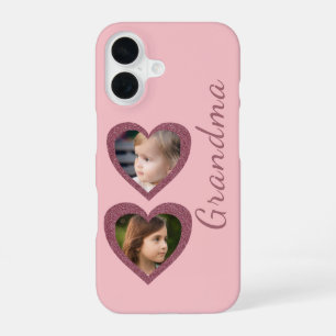 Grandma Pink Hearts Grandchildren Photo Collage iPhone 16 Case