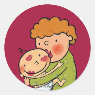 Grandma Pink Lipstick Kisses for Baby Classic Round Sticker