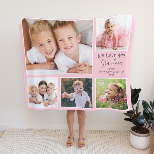 Grandma Pink Photo Fleece Blanket (Creator Uploaded)