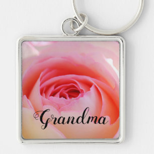 Grandma Pink Rose Design Key Ring