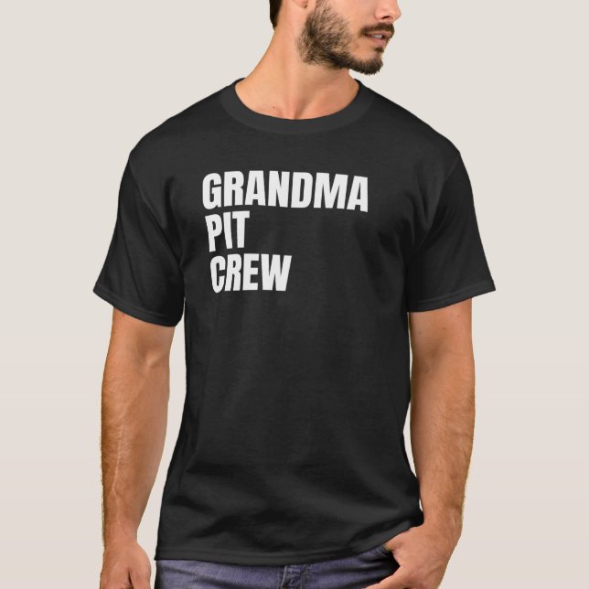 Grandma Pit Crew Flag Car Racing Race Track Flag W T-Shirt (Front)