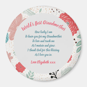 GRANDMA POEM Personalised Poem Gift Floral Pretty Magnet