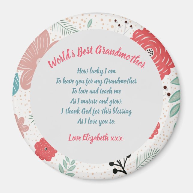 GRANDMA POEM Personalised Poem Gift Floral Pretty Magnet (Front)