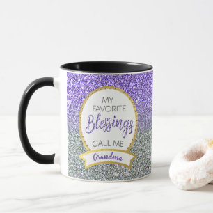 Grandma Purple Silver Favourite Blessings Glitter Mug
