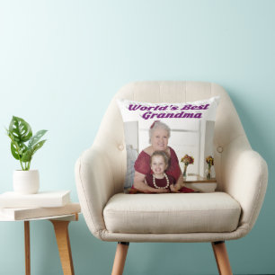 Grandma purple typography photo Mothers Day Cushion