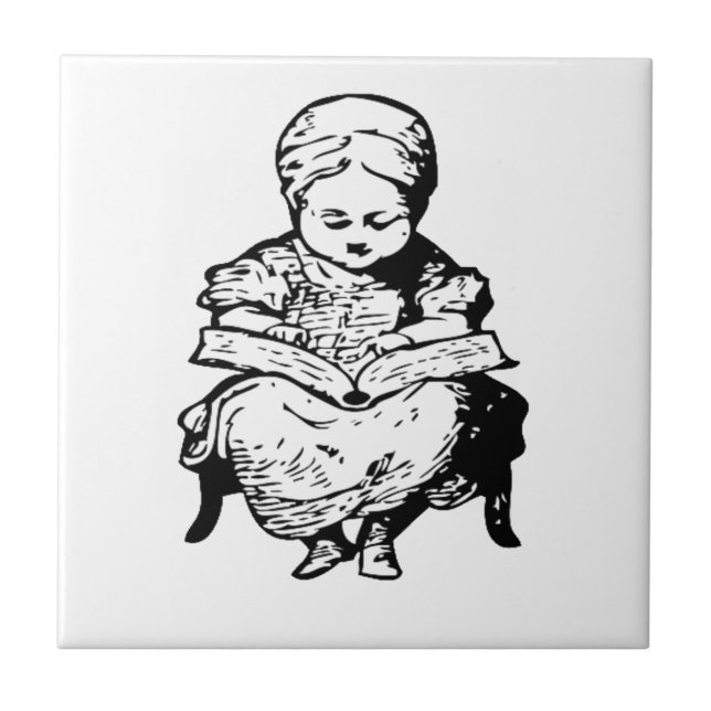 Grandma Read You a Story Cartoon Illustration Tile (Front)
