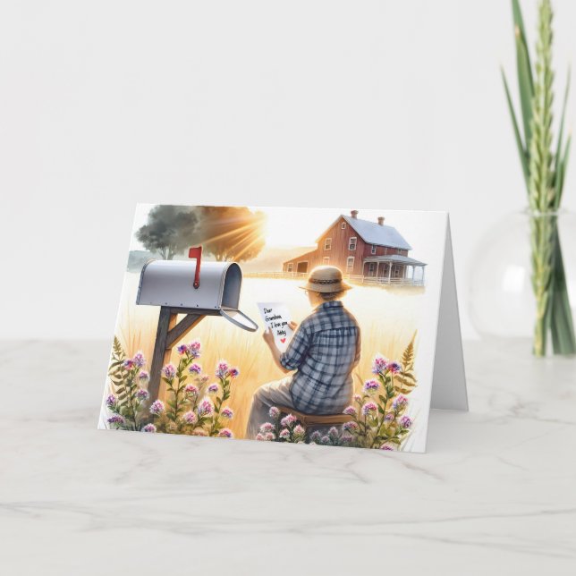 Grandma Reading a Birthday Letter From Grandchild Card (Front)