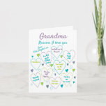 Grandma Reasons I Love You Personalised Card<br><div class="desc">A fabulous way for the grandchildren to tell Grandma (or any grandparent) how much they love her. Each of the nine hearts can be filled with messages of love. 
Fully customisable for a unique and personal gift from a grandson or granddaughter.</div>