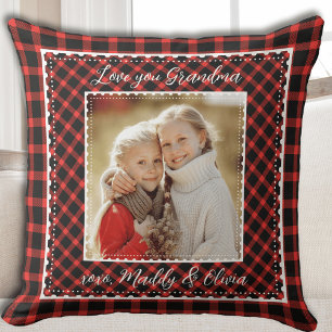 Grandma Red Buffalo Plaid Rustic Christmas Cushion