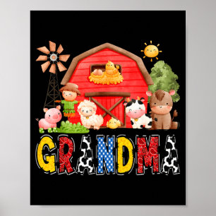 Grandma Red Farm Cow Birthday Boy Matching Family Poster