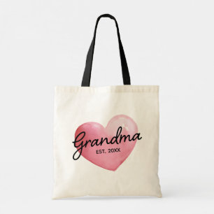Grandma Reveal Est Year Watercolor Heart Tote Bag