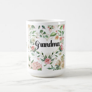 Grandma Rose Heart Mug with Flower Accents