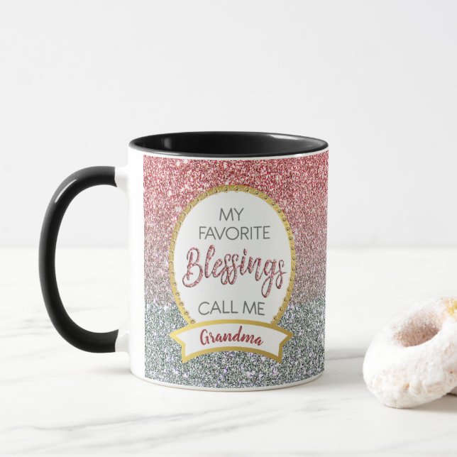 Grandma Rose Silver Glitter Favourite Blessings Mug (With Donut)