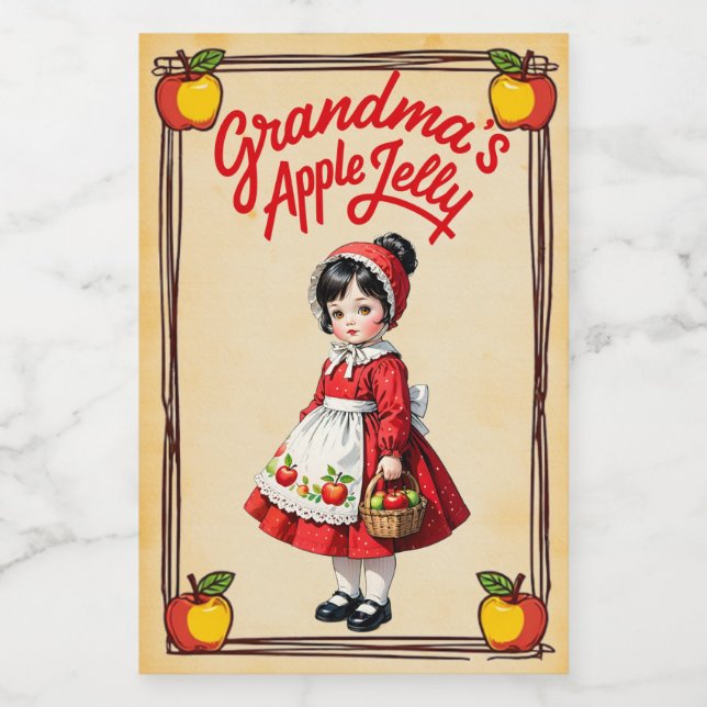 Grandma’s Apple Jelly Vintage Food Label (Single Label)