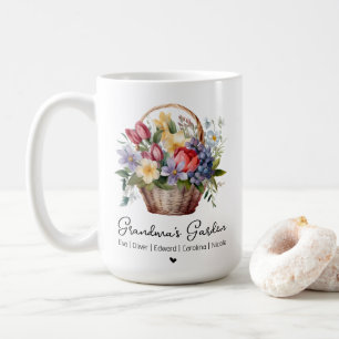 Grandma’s Garden Names Watercolor Floral Basket Coffee Mug