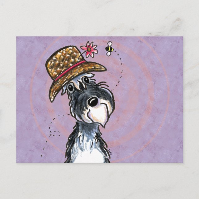 Grandma Schnauzer Flower Hat Off-Leash Art™ Postcard (Front)