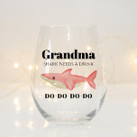 Grandma Shark Needs A Drink Do Do Do Funny Custom Stemless Wine Glass<br><div class="desc">Surprise your beloved grandma with a delightful and personalised gift that will surely bring a smile to her face - our "Grandma Shark Needs A Drink Do Do Do" Custom Stemless Wine Glass! This hilarious and novelty glass is perfect for any grandma who enjoys unwinding with a glass of wine...</div>