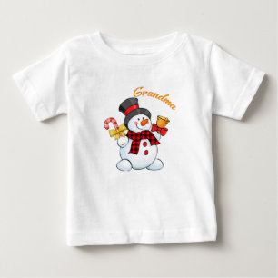 Grandma Snowman Candy Cane Christmas Red Plaid Baby T-Shirt