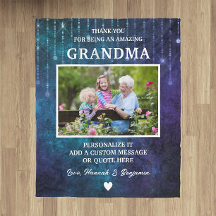 Grandma Thank You Blue Sparkles Custom Fleece Blanket
