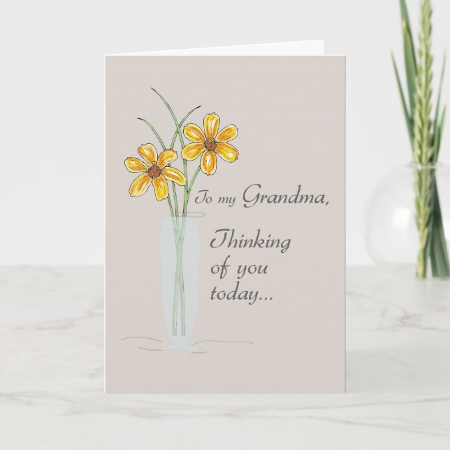 Grandma, Thinking of You Two Flowers Vase Card (Front)