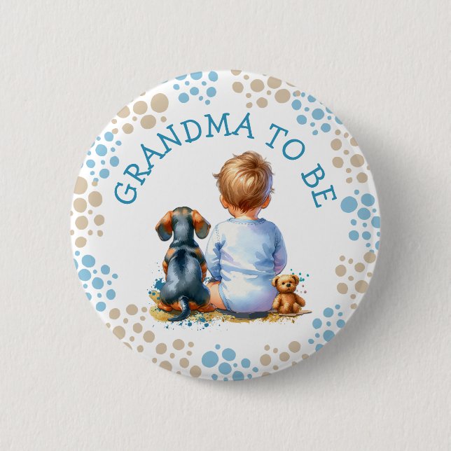 Grandma to be | Baby and Dachshund Baby Shower 6 Cm Round Badge (Front)