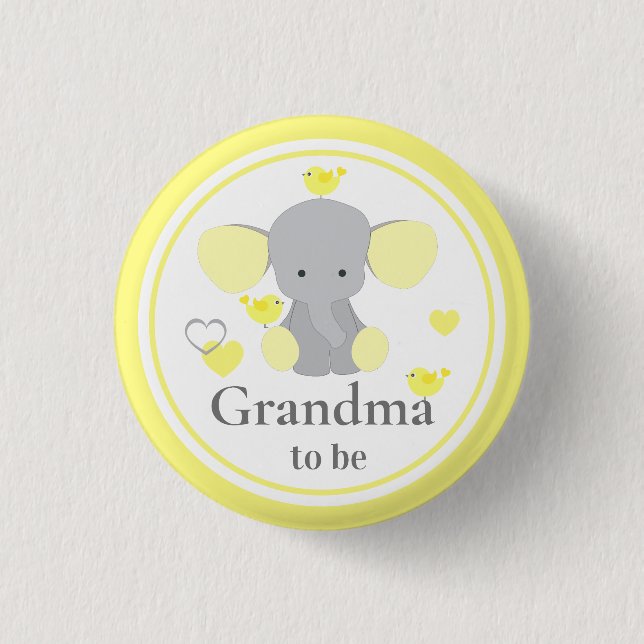 Grandma To Be Baby Boy Girl Shower Elephant 3 Cm Round Badge (Front)