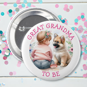 Grandma To Be Baby Girl and Puppy Pink Baby Shower 6 Cm Round Badge