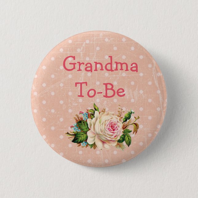 "Grandma to Be" Baby Shower Button Coral with Rose (Front)
