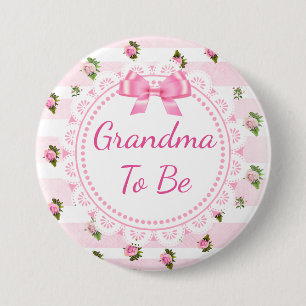 Grandma to Be Baby Shower Button Pink Roses