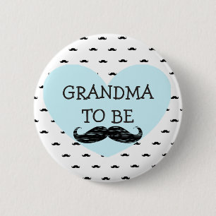 Grandma to be blue and Black Moustache Button