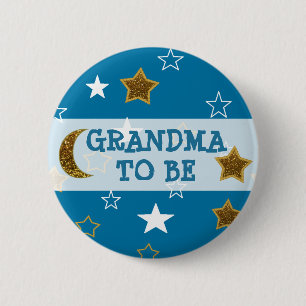 Grandma to be Blue and Gold Stars Button