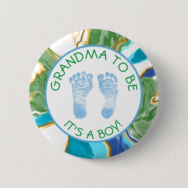 Grandma to be Blue and Green Baby Shower 6 Cm Round Badge (Front)