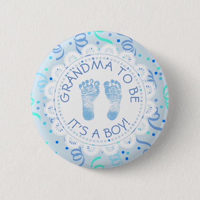 Grandma to be Blue confetti Baby Shower Button (Front)