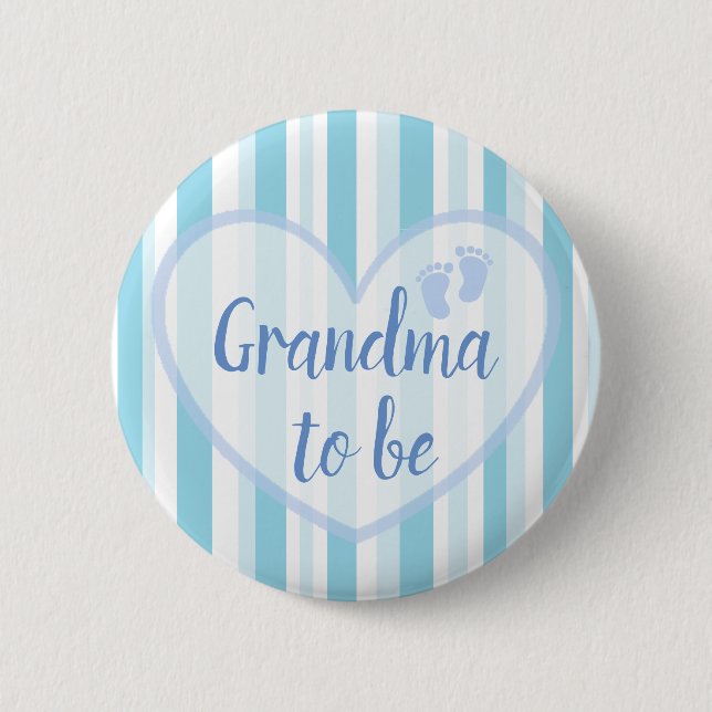 Grandma to be Blue Footprints Baby Shower Button (Front)