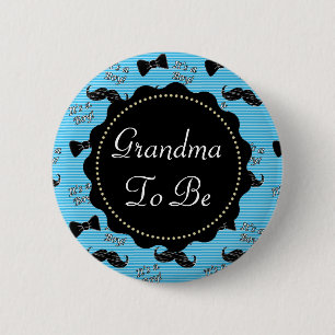 Grandma to be Blue Moustache Bowtie Baby Shower 6 Cm Round Badge