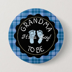Grandma to be Blue Plaid Baby Shower button