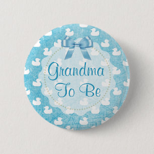 Grandma to be Blue Rubber Ducklings Button