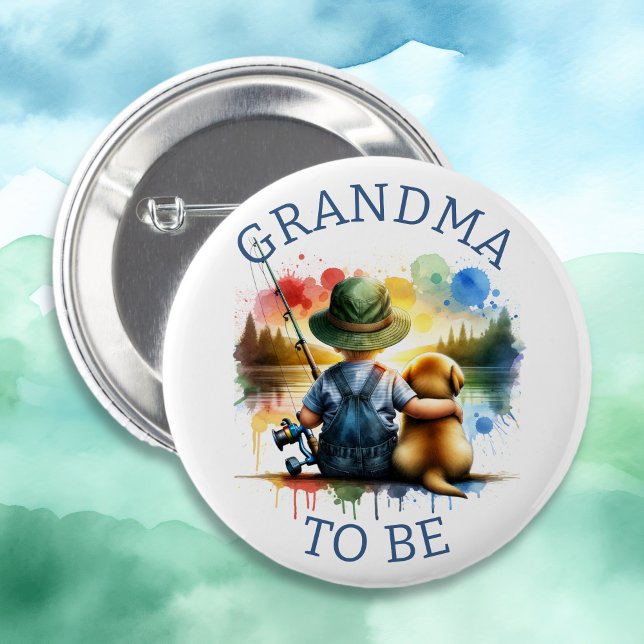 Grandma to be Boy's Fishing Baby Shower Button (Creator Uploaded)