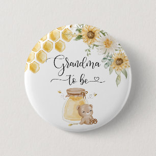 Grandma to be Button. Sunflower honey bear 6 Cm Round Badge