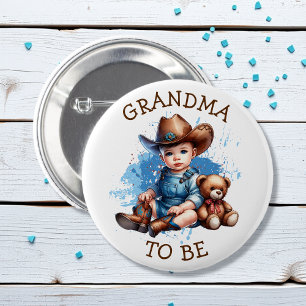 Grandma To Be   Cowboy and Teddy Bear Baby Shower 6 Cm Round Badge