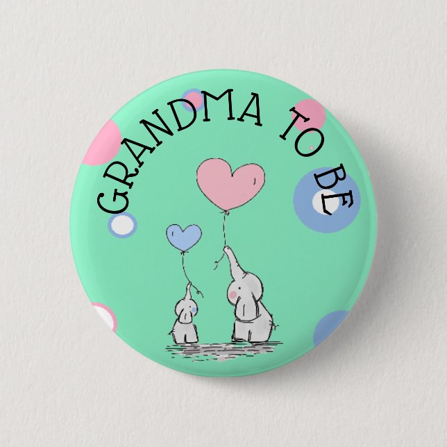 Grandma To Be Elephant Baby Shower Button (Front)